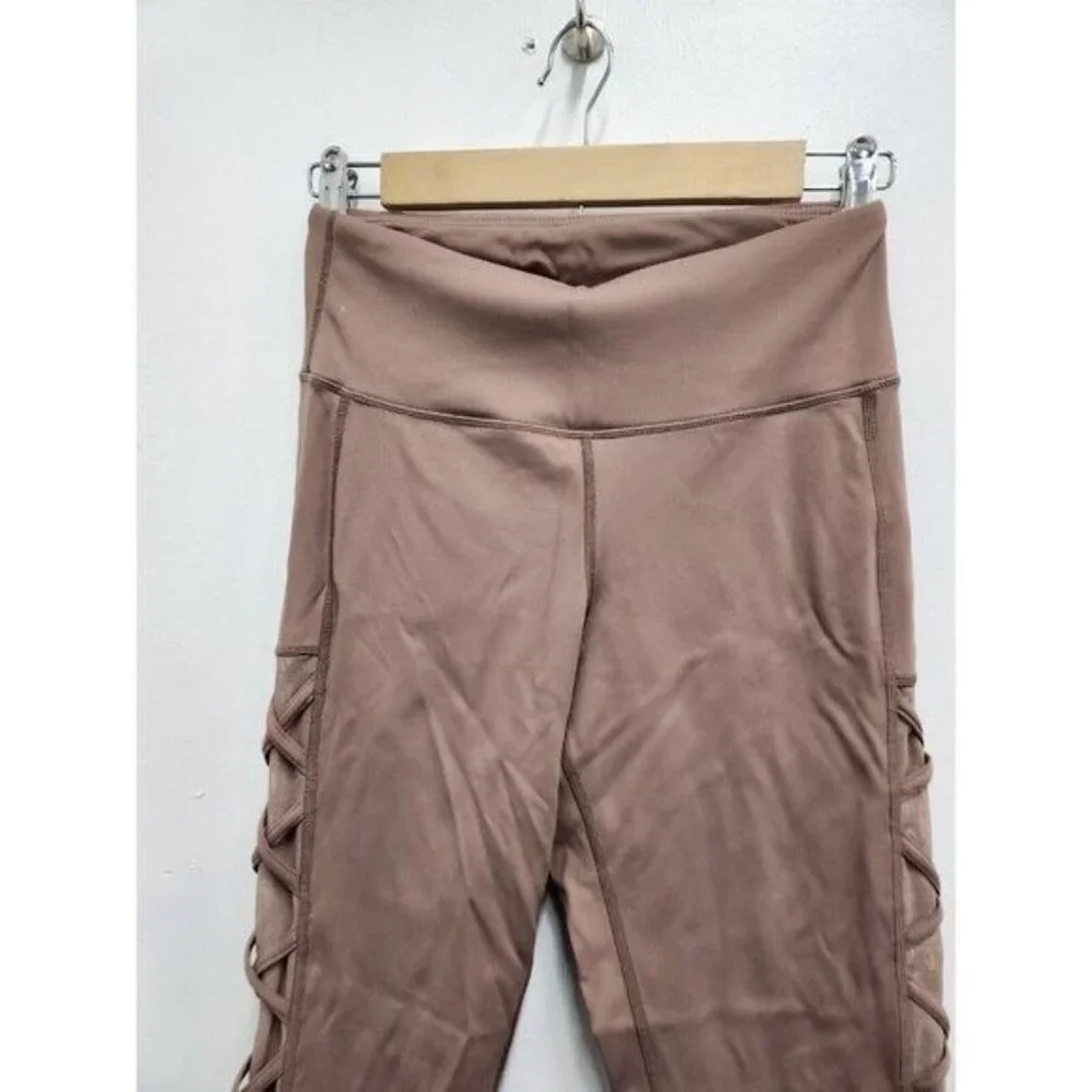 Yelete Active Leggings Womens Small Mauve Mesh Criss Cross Side‎ Exercise Sports - Picture 3 of 10